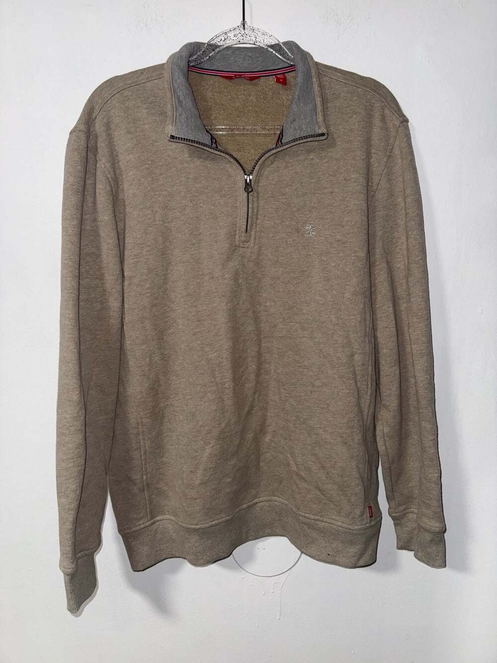 IZOD Men's Quarter-Zip Fleece Pullover Sweater Tan Khaki Size M